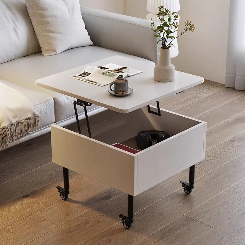 Realife Tea Table Simple And Adjustable Solid Wood Rock Board Small Table Japanese Cream Style Movable Living Room Side Table - Uknowucme