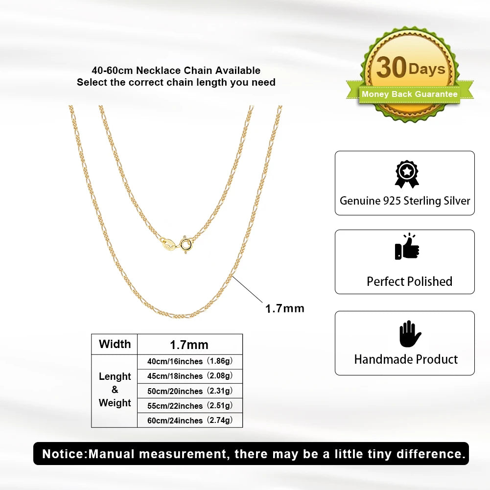 ORSA JEWELS 14K Gold 925 Sterling Silver Diamond-Cut Figaro Link Chain Necklace for Women Classic Necklace Party Jewelry SC27 - Uknowucme