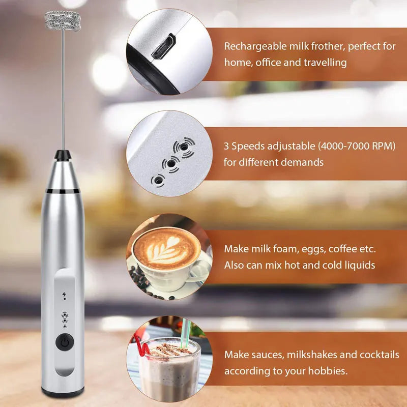 Wireless Electric Handheld Milk Frother Electric Blender With USB Electrical Mini Coffee Maker Whisk Mixer For Coffee Cappuccino - Uknowucme