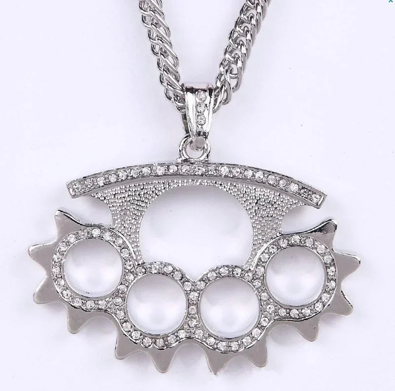 Hip-Hop Inlaid Icy Zirconia Knuckle Pendant Suitable for Men\ - Uknowucmes Domineering Trend Necklace Rock Party Jewelry Gift - Uknowucme