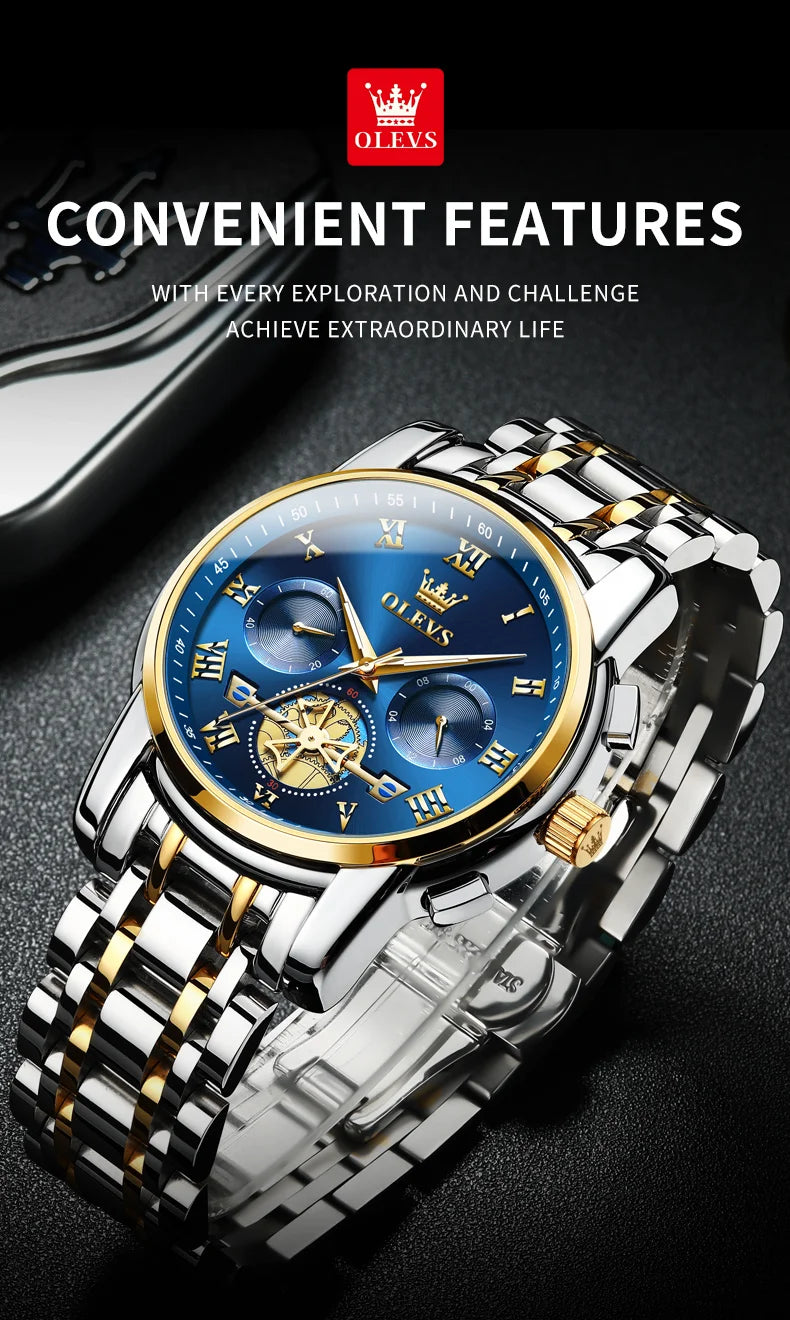 OLEVS 2859 Men's Quartz Watch With Steel Band Timing Function - Uknowucme