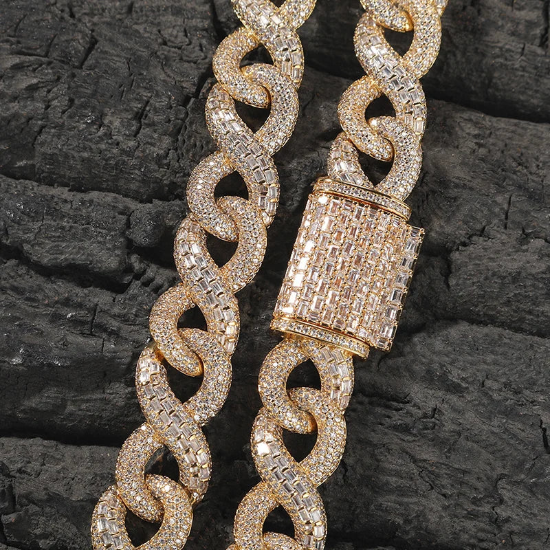 Hip Hop 5A+ CZ Stone Bling Iced Out Infinity Round Cuban Link Chain Necklace for Men Rapper Jewelry Gold Silver Color - Uknowucme