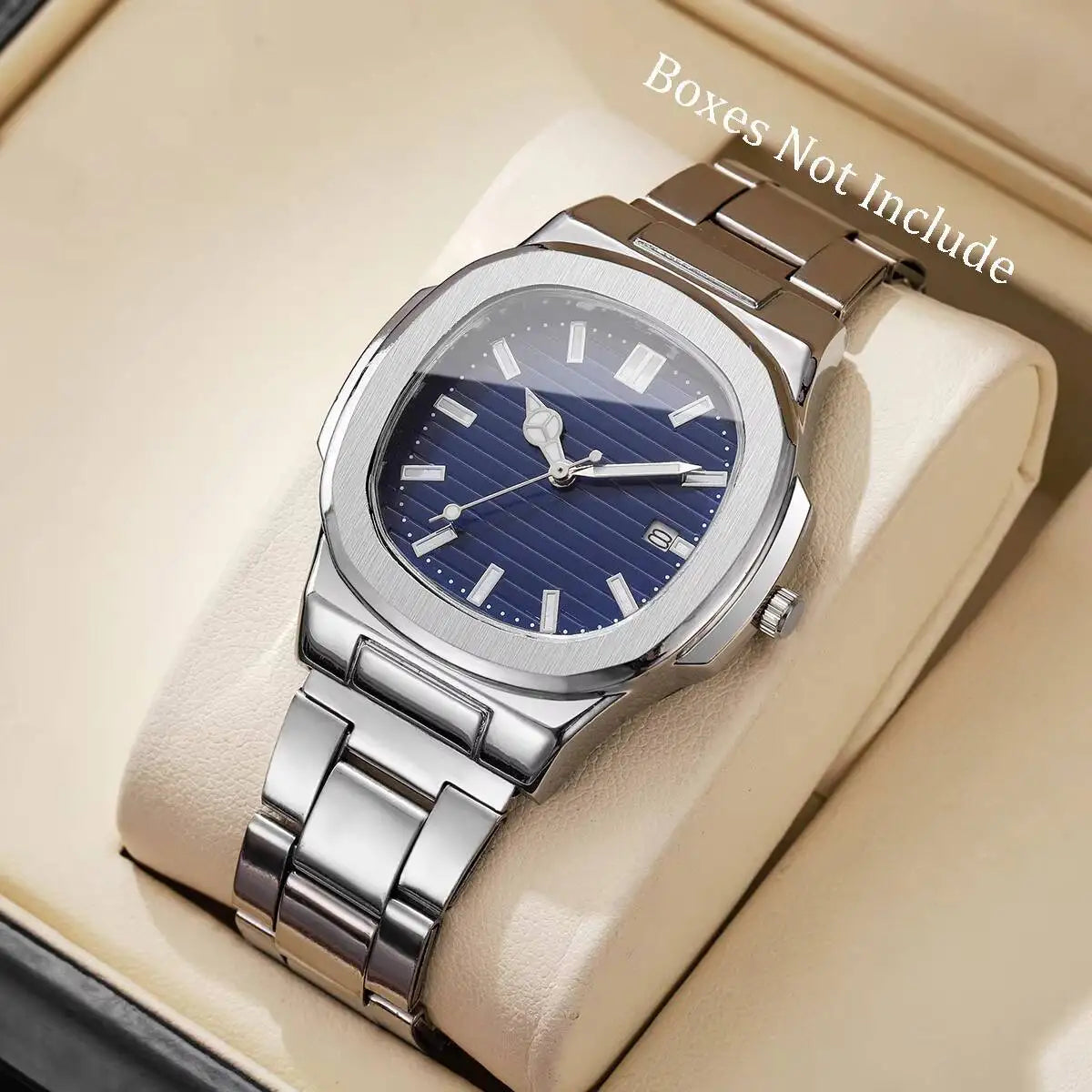 Fashion Square Men Business Watches Luxury Stainless Steel Strap Quartz Watch with Calendar For Mens Clock(Without Box) - Uknowucme