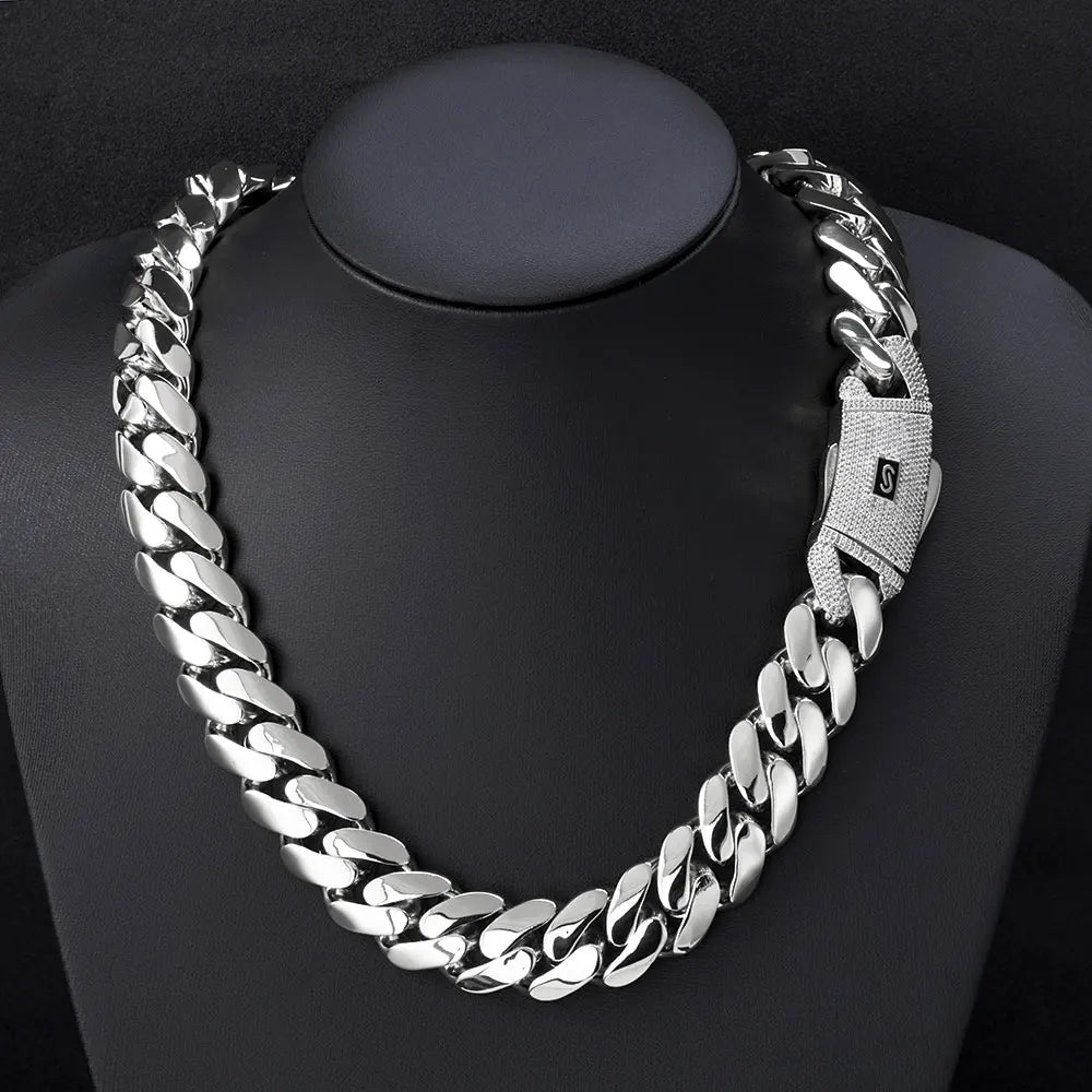 High Quality 14K Plated Monaco Chain 925 Silver Cuban Link Necklace Iced Out VVS Moissanite Clasp Smooth Cuban Chain Jewelry - Uknowucme