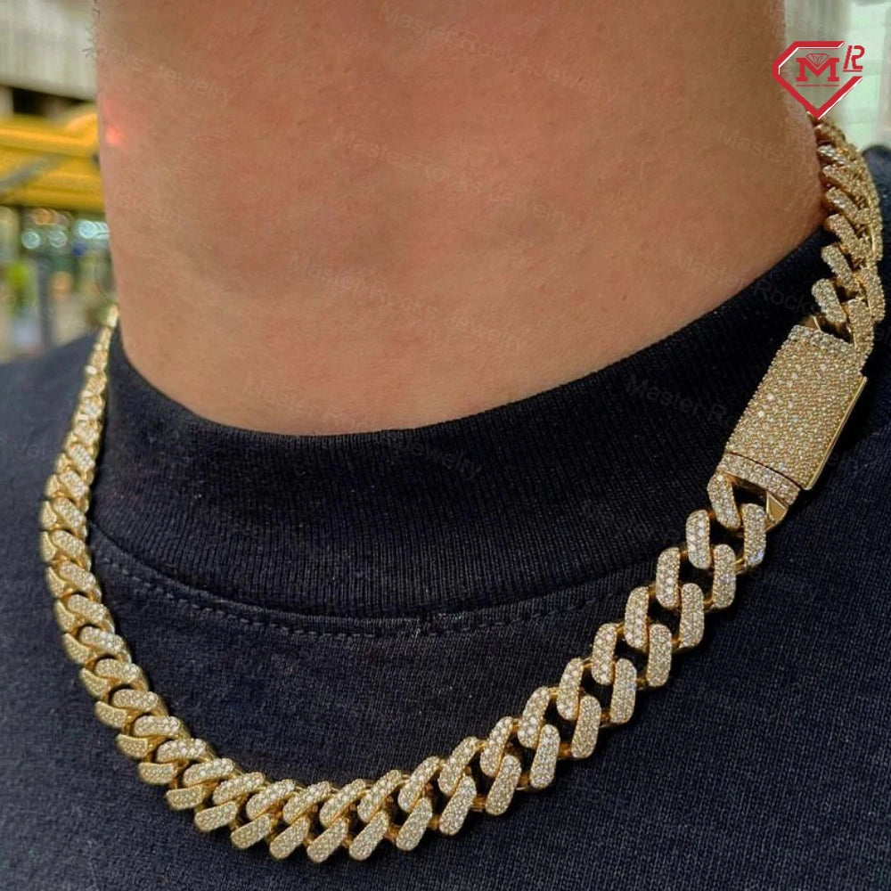 Hiphop Miami Cuban Link Chain 8MM Passed Diamond Tester 925 Silver Iced Out Vvs Moissanite Chain Link Cuban - Uknowucme