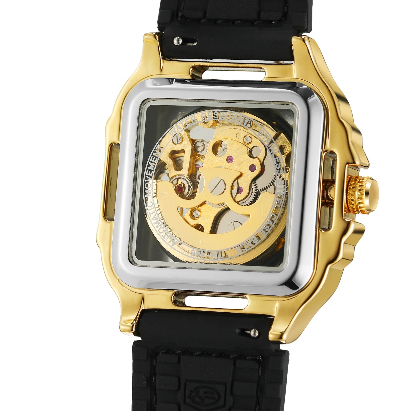 FORSINING Original Square Skeleton Mechanical Man Wristwatches Automatic Movement Field Sports Waterproof Silicone Replica Watch - Uknowucme