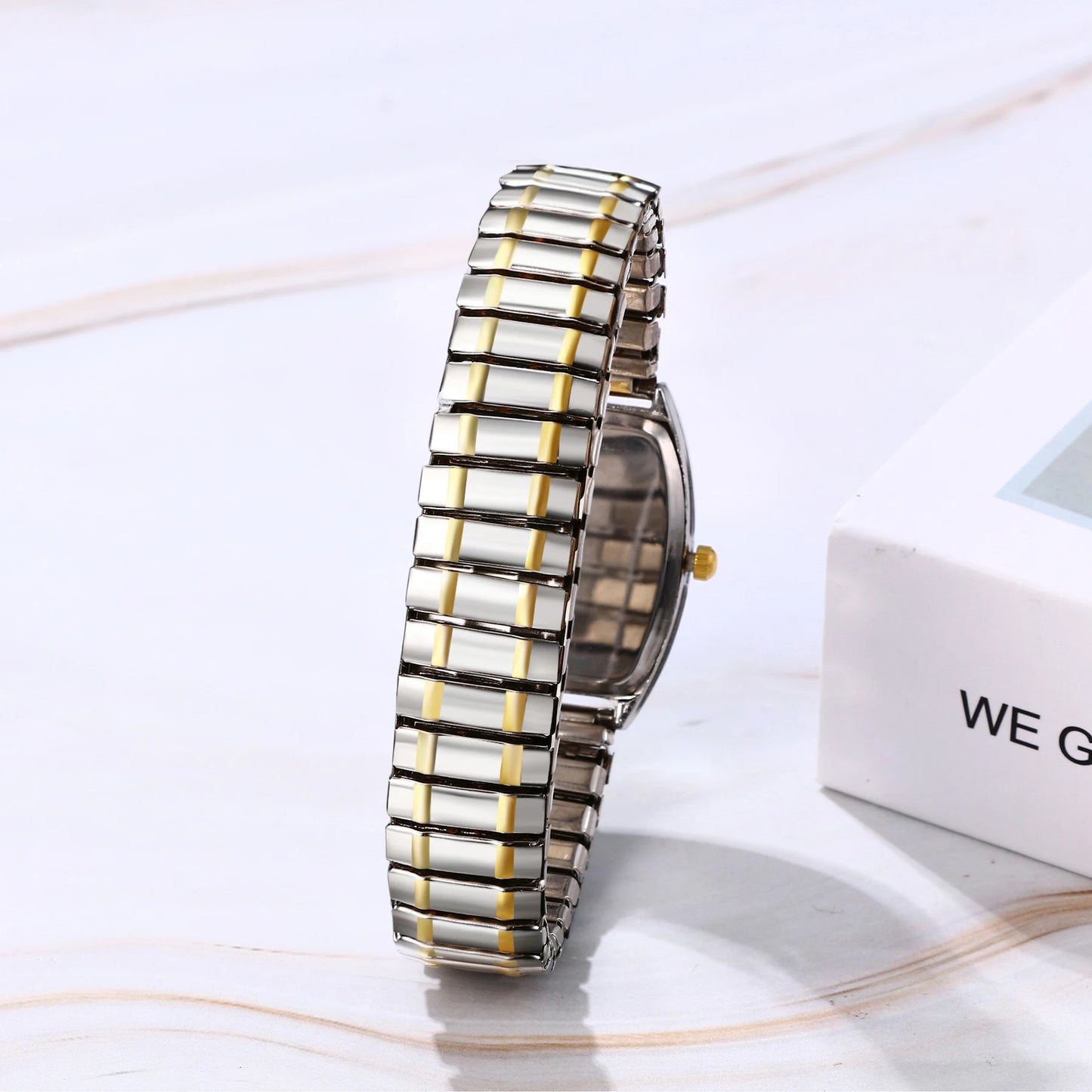 Lancardo Elastic Strap Watch Simulation Quartz Waterproof Exquisite Rigid Strap Rectangular Women's Watch Valentine's Day Gift - Uknowucme