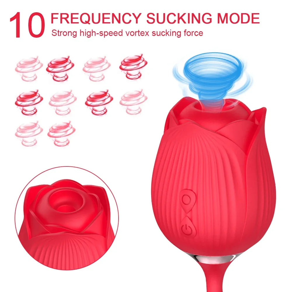 Rose Sucking Vibrator Women Masturbator Nipple Penetration Vagina Vibrator Sucker Dildo Masturbators 2 in 1 Sexy Shop Products