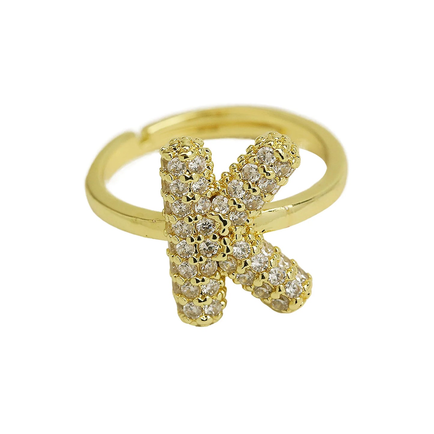 Bubble Cute 26 Letters Ring for Women Balloon Gold Plated Zircon A-Z Letters Open Adjustable Ring Aesthetic Wedding Jewelry Gift - Uknowucme