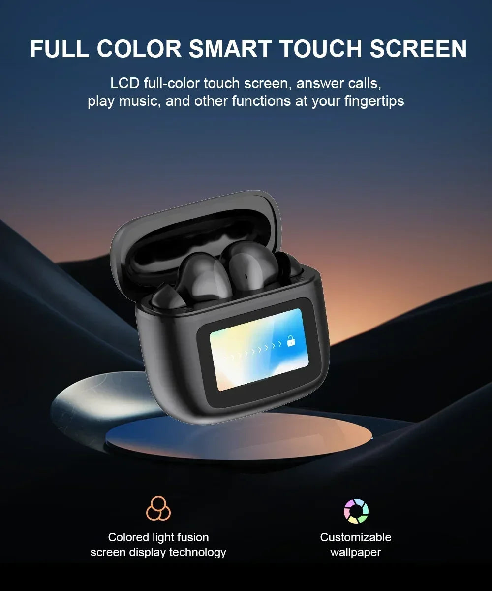 ANC Active Noise Cancellation 13 Functions Bluetooth 5.3 Wireless Headphones with LED Touchscreen TWS Android/iOS Latest Models - Uknowucme