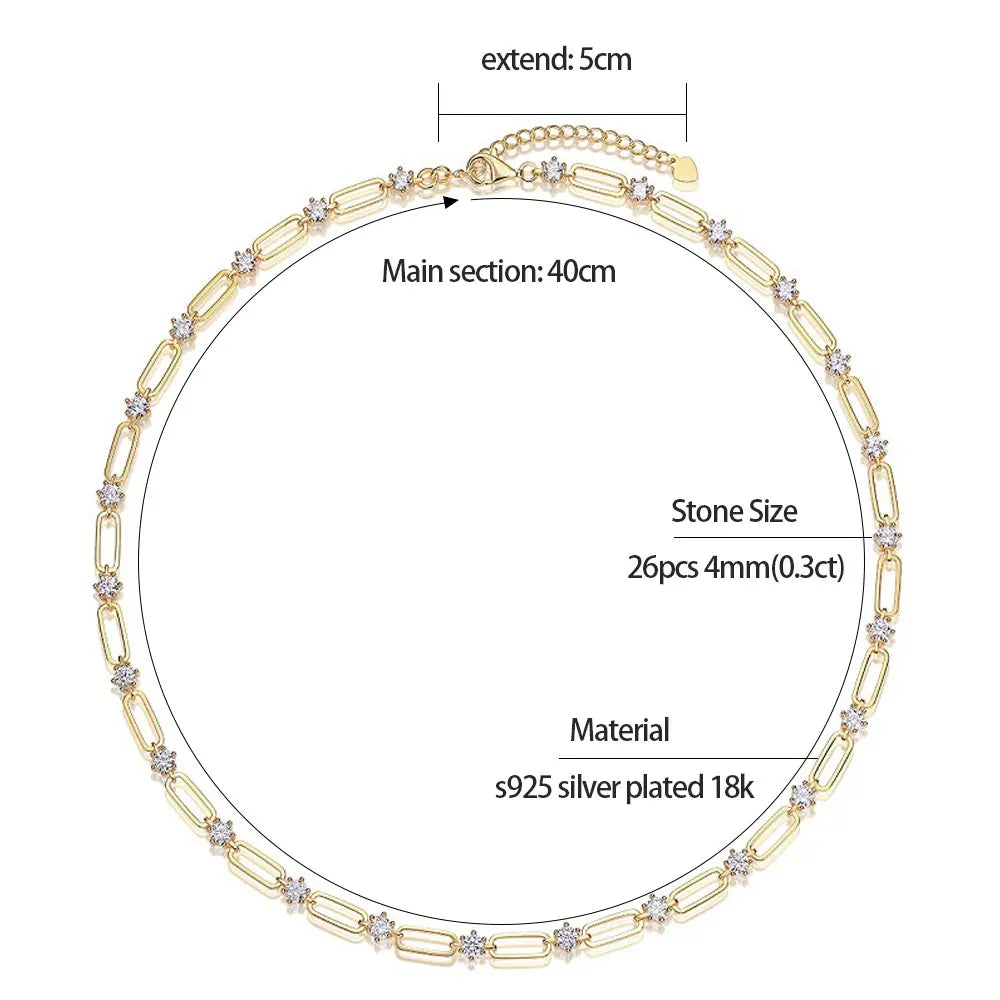 KNOBSPIN D VVS1 Moissanite Tennis Necklace s925 Sterling Silver Plated 18k Yellow Gold GRA Certified 18inch Necklaces for Women - Uknowucme