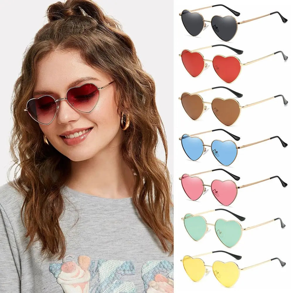 Heart-Shaped Sunglasses Heart Sun Glasses Shades Vintage 90s Glasses UV400 Protection Metal Frame Sunglasses Fancy Accessories - Uknowucme
