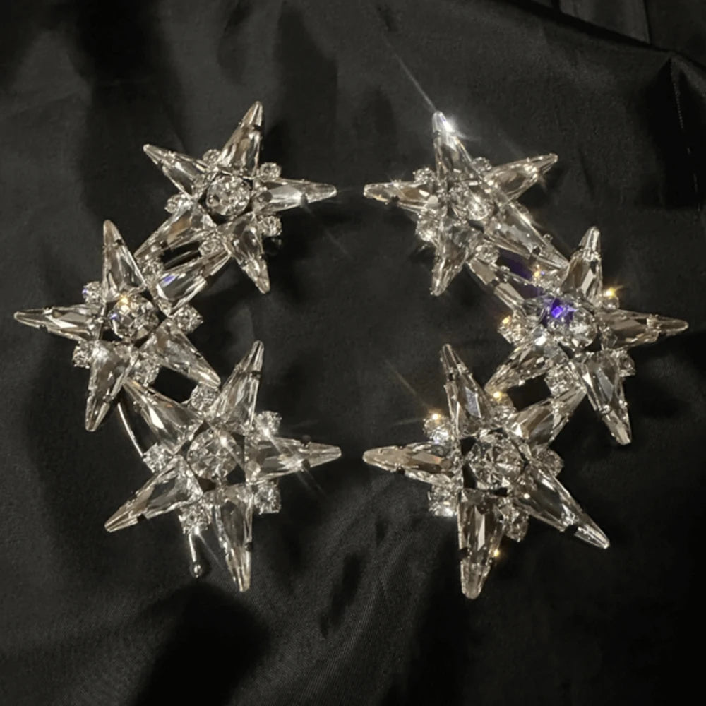 Stonefans Elegant Crystal Star Ear Cuff Earrings Without Piercing Jewelry 2024 Trend Bridal Large Rhinestone Earrings for Women - Uknowucme