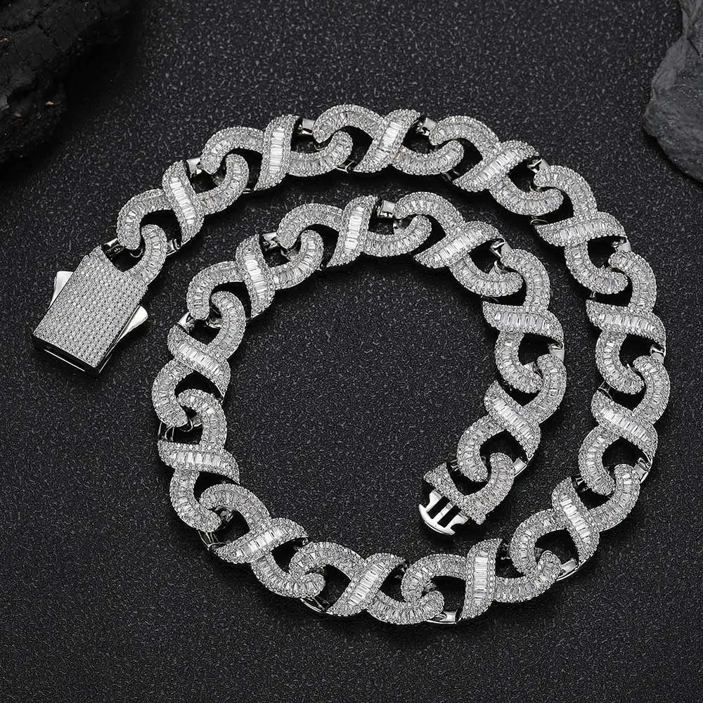 15MM Gold Filled Diamond Infinity Link Bracelet Necklace Iced Out Baguette & Round Infinity Cuban Necklace - Uknowucme