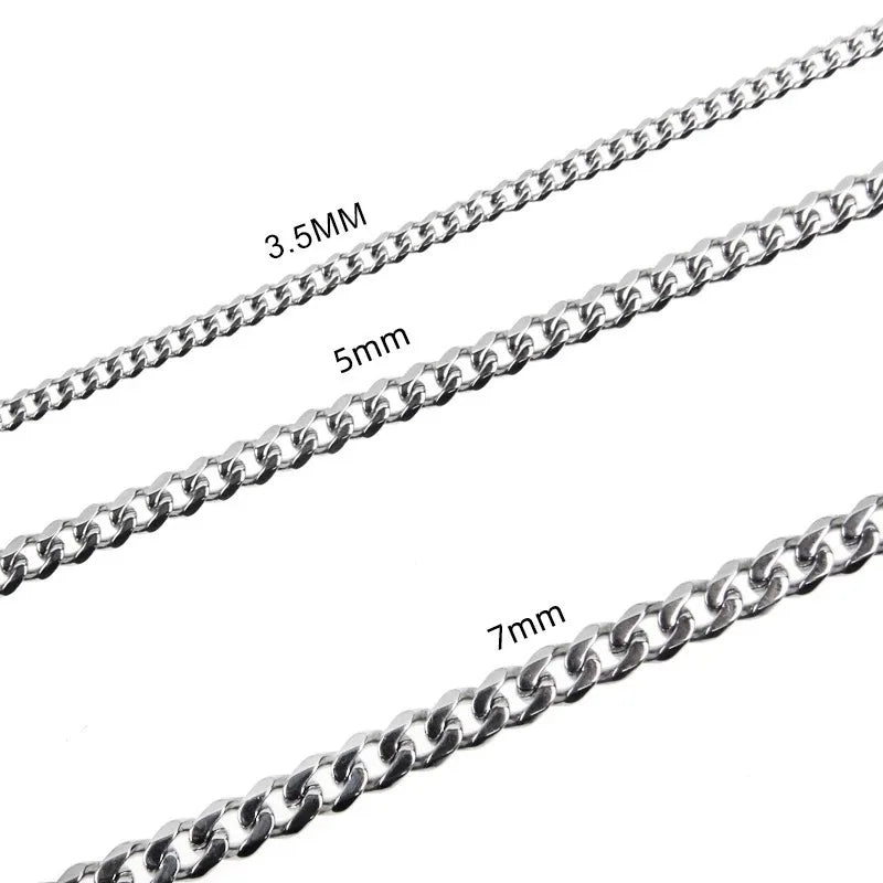 Men Punk Stainless Steel 3/5/7mm Curb Cuban Necklaces for Women Black Silver Color Link Chain Chokers Solid Color Metal Jewelry - Uknowucme