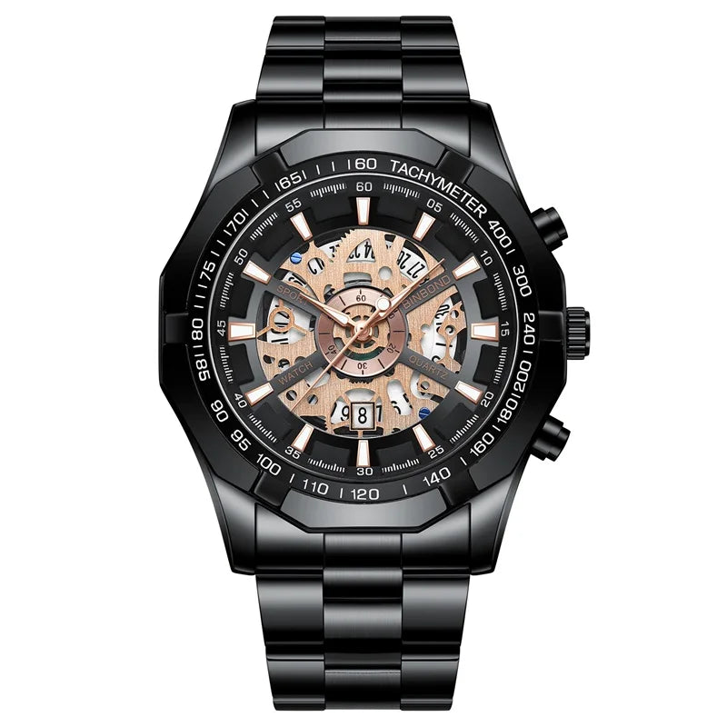 2025 Mens Quartz Watches Top Brand Luxury Stainless Steel Waterproof Hollow Out Blue Big Male Wristwatches Relogio Masculino - Uknowucme