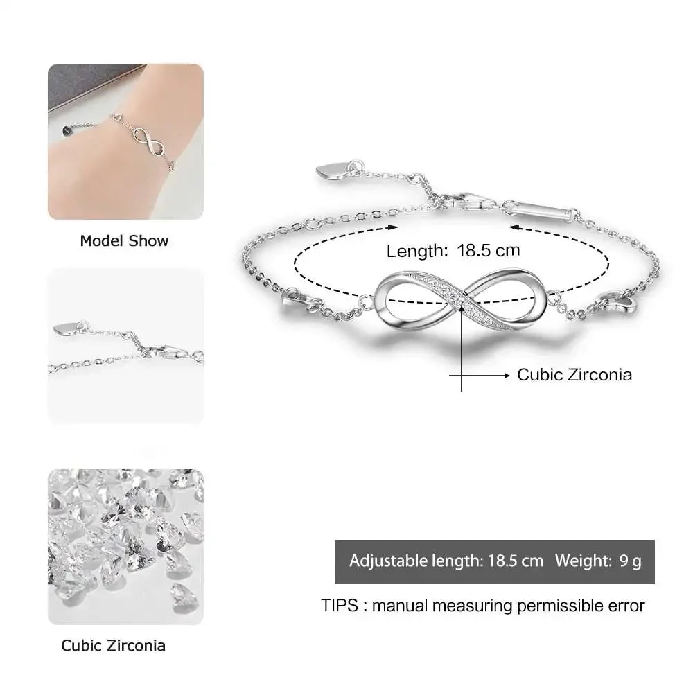 925 Sterling Silver Infinity Bracelets for Women Adjustable Friendship Bracelets & Bangles Wedding Gift Ideas - Uknowucme