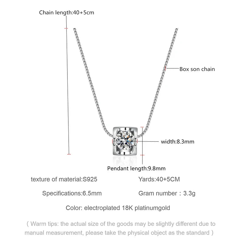 HOYON S925 Sterling Silver D Color VVS 3EX cut Moissanite Necklace Women's Jewelry Short Box Chain Six Claws 1Carat Diamond Gift - Uknowucme