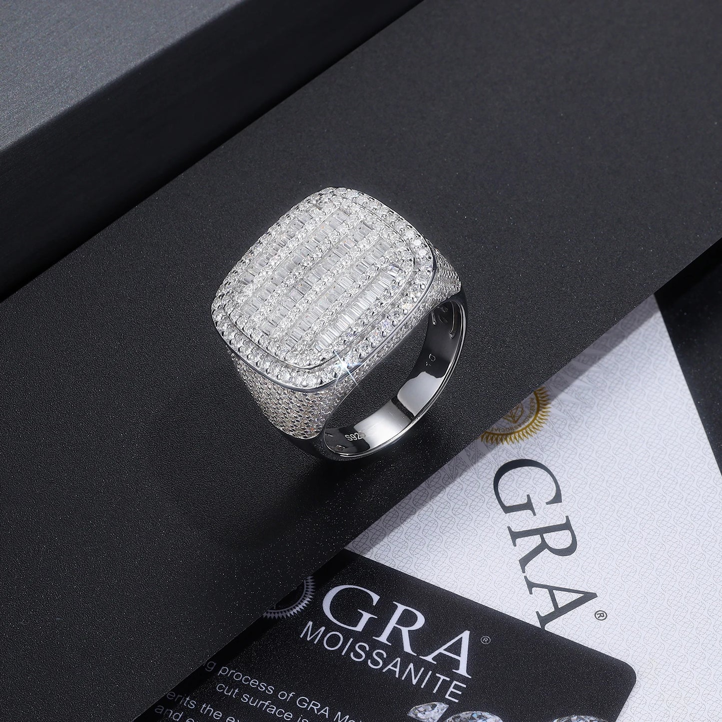 JIUZUAN Moissanite Ring 925 sterling silver 18K gold plated Elegant pave design Suitable for men GRA certificate included. - Uknowucme