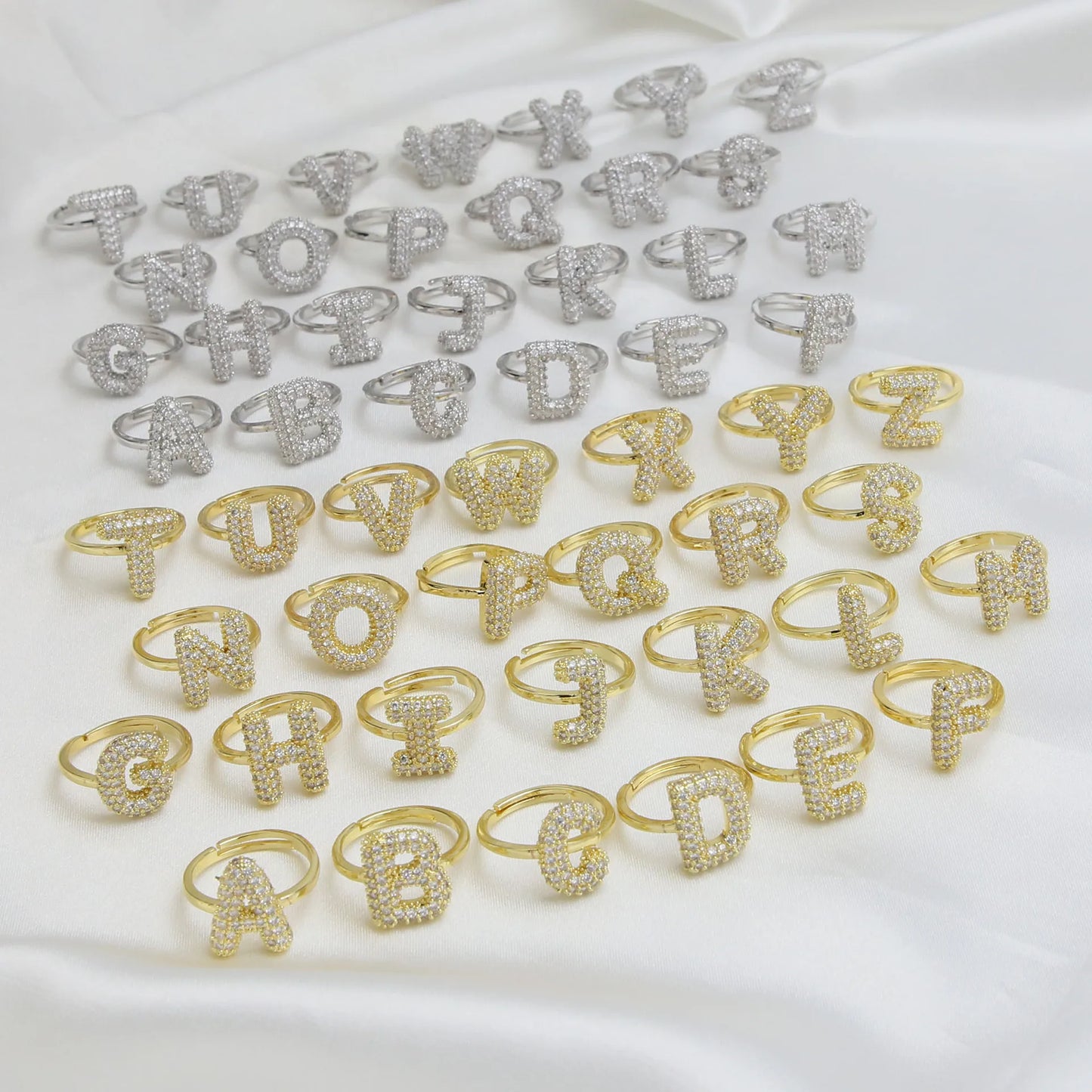 Bubble Cute 26 Letters Ring for Women Balloon Gold Plated Zircon A-Z Letters Open Adjustable Ring Aesthetic Wedding Jewelry Gift - Uknowucme