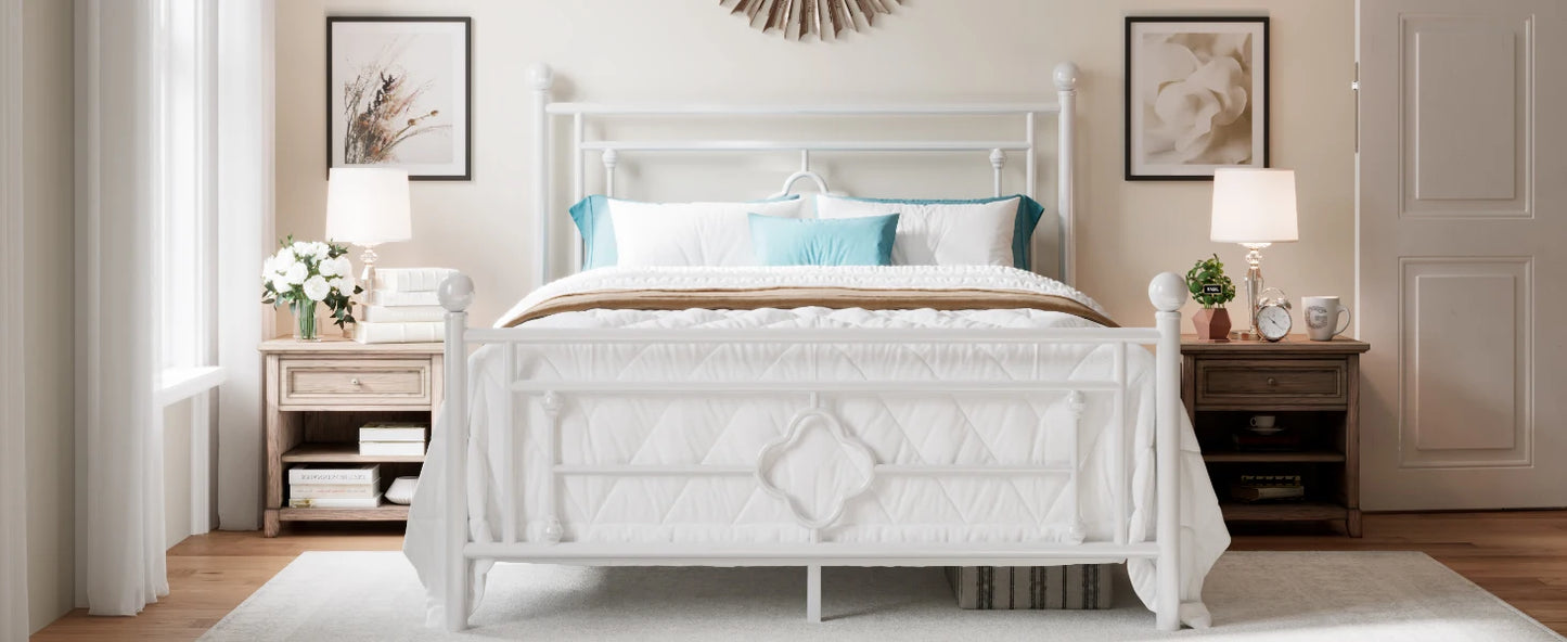 HOOMIC 14 Inch Metal Platform Bed Frame, Vintage Victorian Style, Wrought Iron Headboard and Footboard - Uknowucme