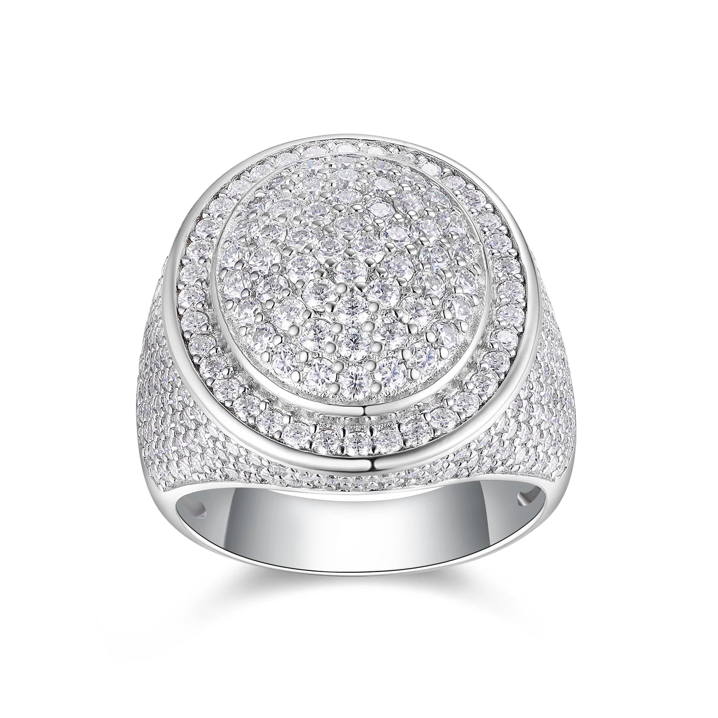 JIUZUAN Full Moissanite Ring Round Pave 925 Silver 18K Gold Plated Hip Hop Style Jewelry Gift Comes with GRA Certificate - Uknowucme