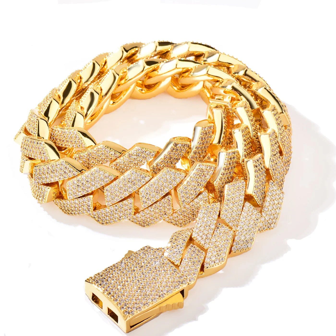CUC Men Hip Hop Necklace 20mm 4Row Miami Cuban Chain Gold Color Iced Out Zirconia Link Fashion Rock Rapper Jewelry - Uknowucme