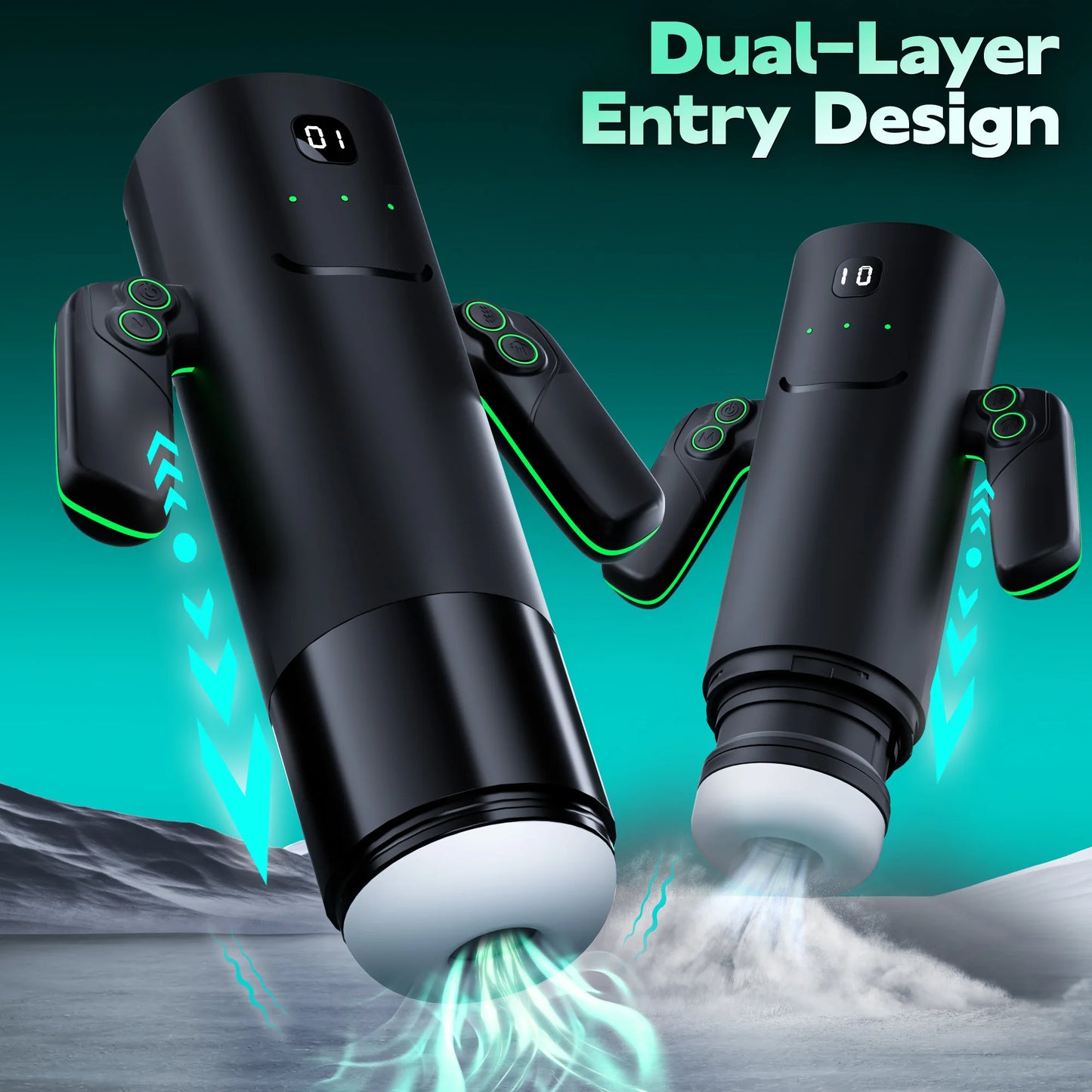 KUSHOR Automatic Thrusting Sucking Male Masturbator with Handle Double Layer Masturbation Cup Pocket Pussy Adult Toy for Men
