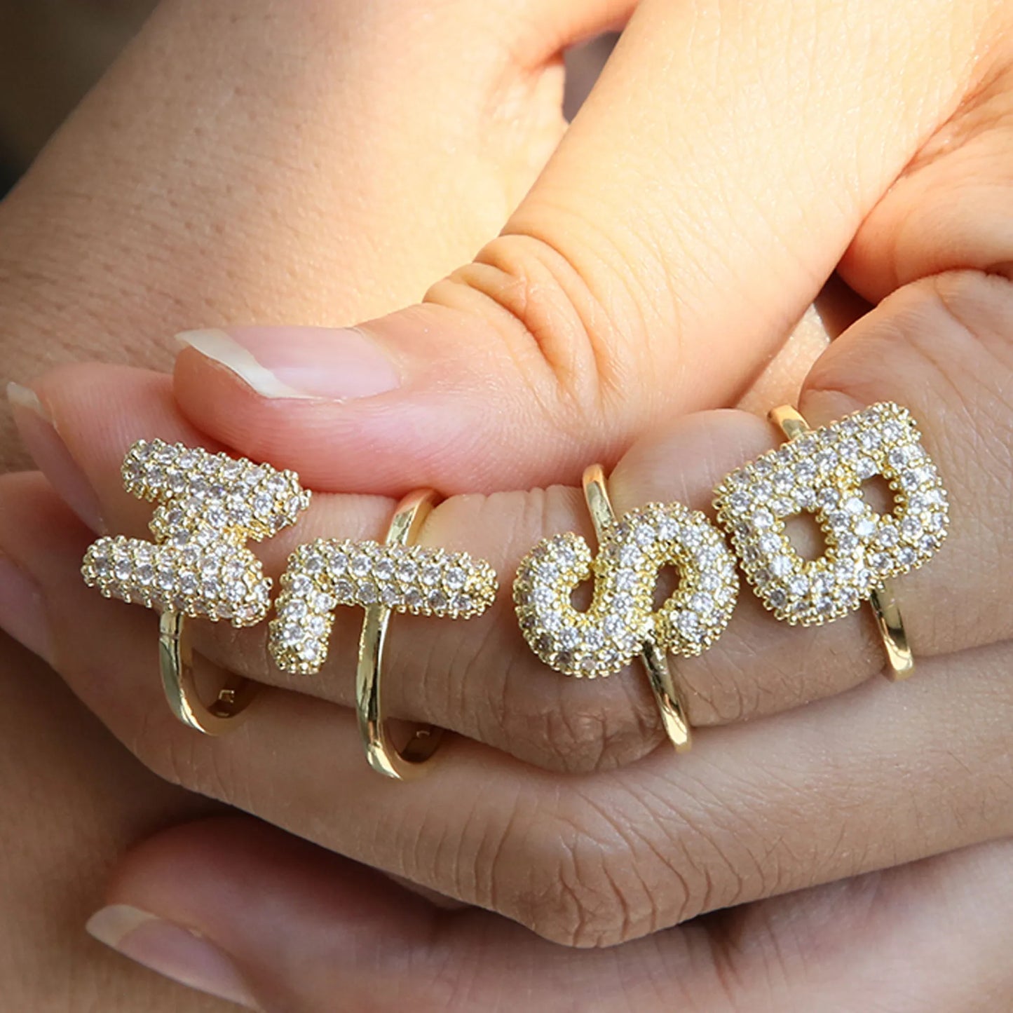 Bubble Cute 26 Letters Ring for Women Balloon Gold Plated Zircon A-Z Letters Open Adjustable Ring Aesthetic Wedding Jewelry Gift - Uknowucme