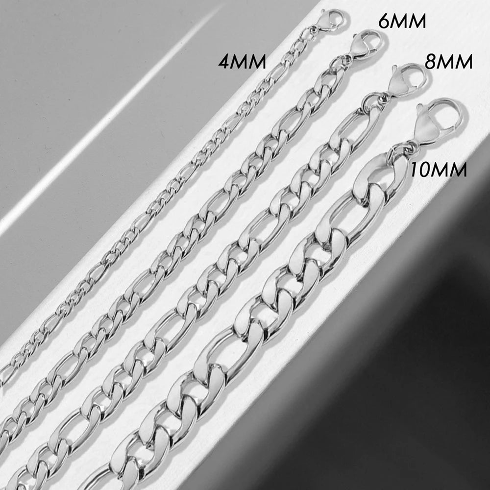 eManco Figaro Chain Necklace Stainless Steel Silver Color Men Women Colar Gift Jewelry Cuban Chain 4MM/6MM/8MM/10MM Wholesale - Uknowucme