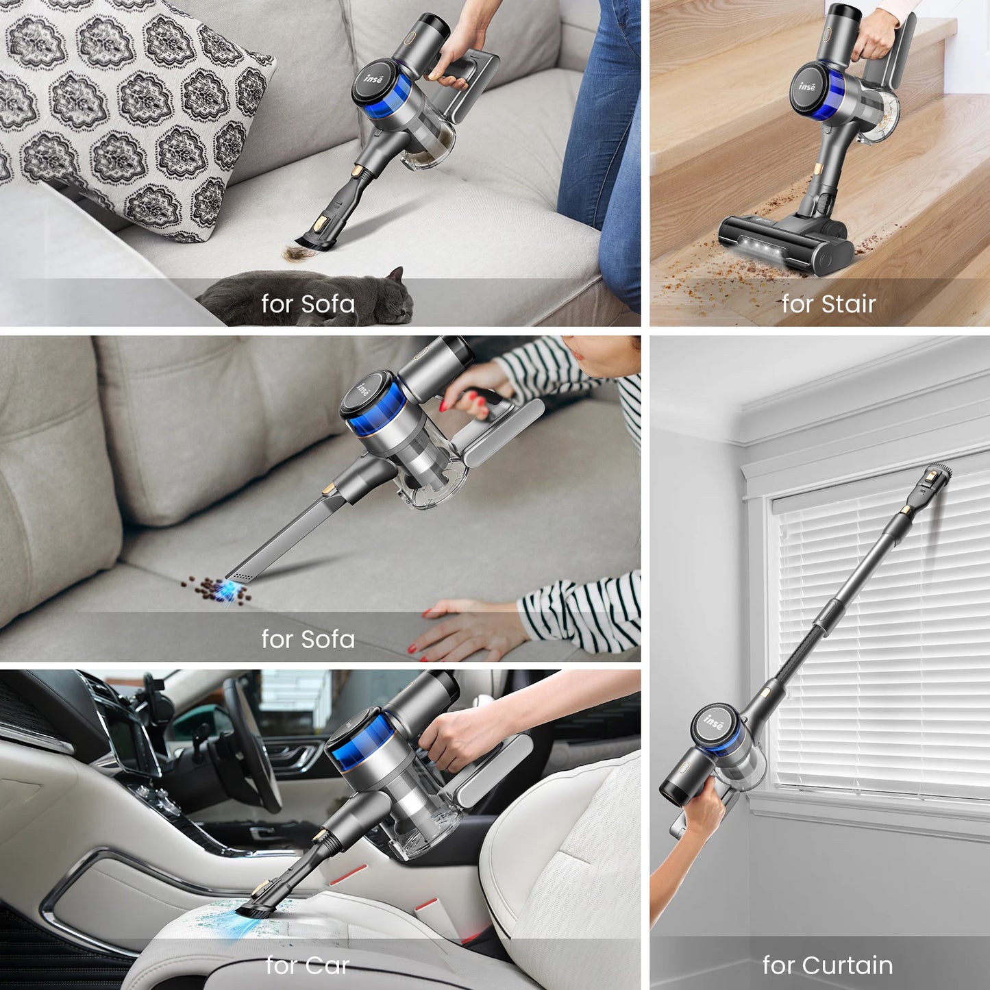 INSE S9 30KPa 400W Stick Cordless Vacuum Cleaner, up to 55mins Runtime, 9-in-1 Stick Vac for Hardwood Floor Pet Hair Home Car - Uknowucme