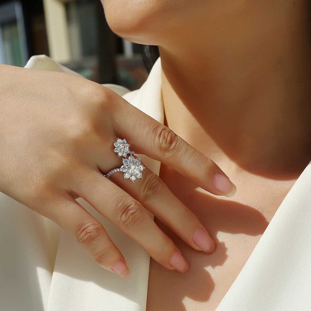 JIUZUAN Moissanite Ring, S925 Silver & 18K Gold Plating, Elegant Sparkling Design, Perfect Christmas Gift, Luxury Jewelry - Uknowucme