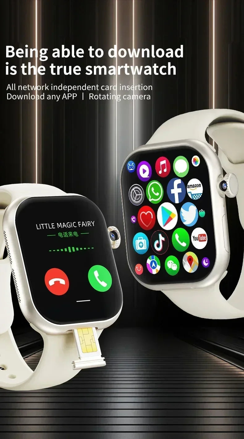 The smartwatch is equipped with an 8-megapixel rotating camera, 5G Android VP29, 256GB storage, Sim card, GPS and WIFI - Uknowucme