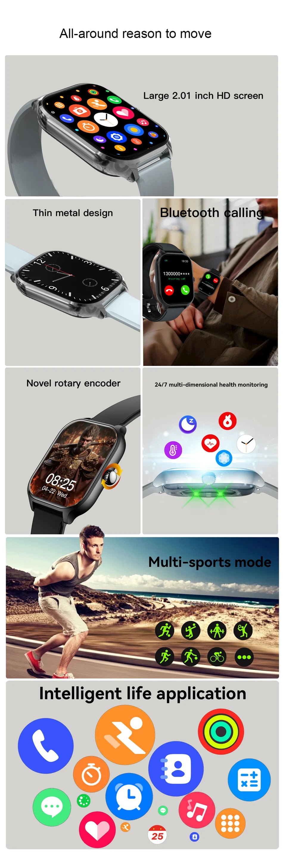 New Smart Watch For Android iOS 2.01" Smartwatch Answer Make Call Waterproof Sports Fitness Tracker Heart Rate Sleep Monitoring