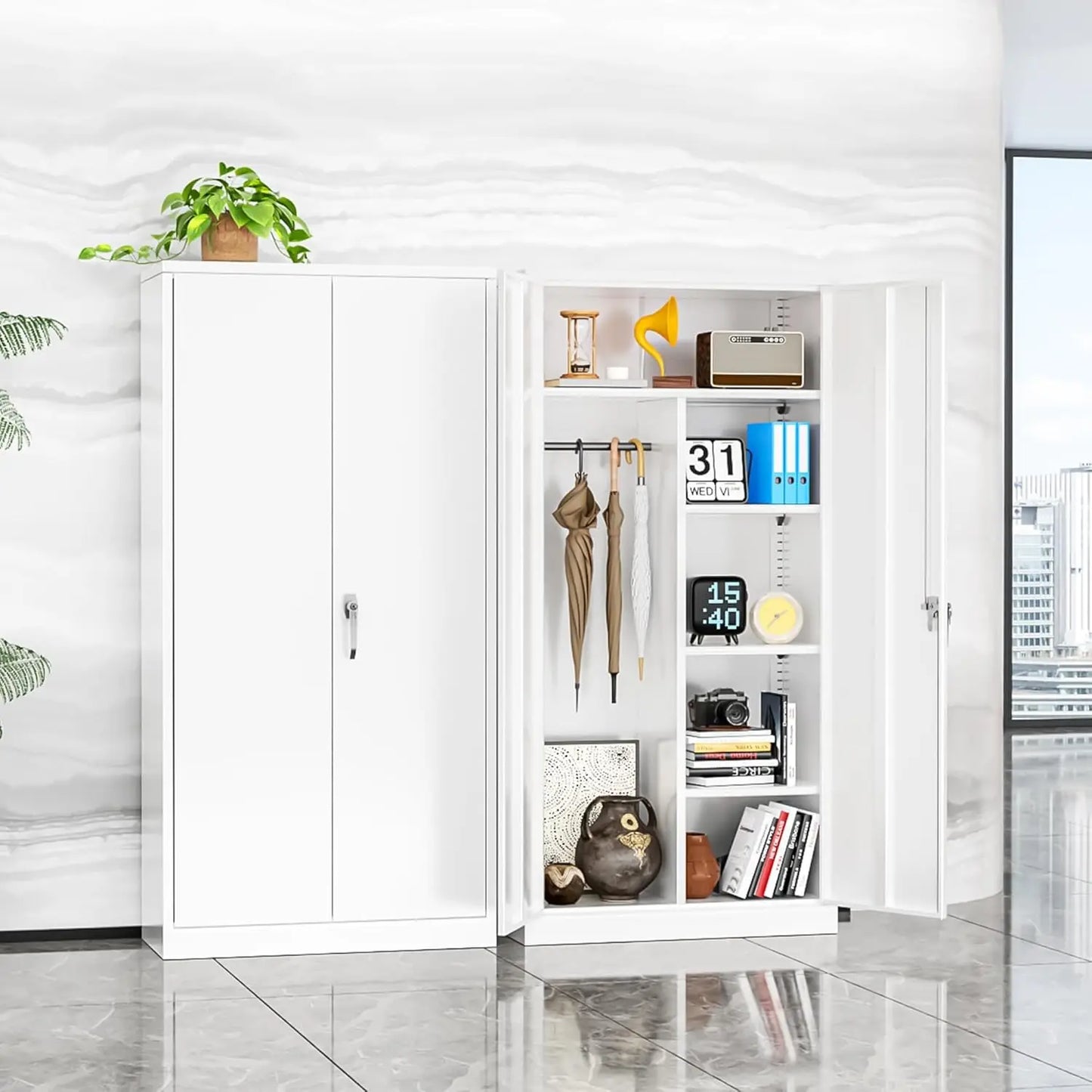 72” Tall Wardrobe Closet with Lock,Clothing Storage Cabinets with Hanging Rod and 4 Adjustable Shelves, Armoire Wardrobe