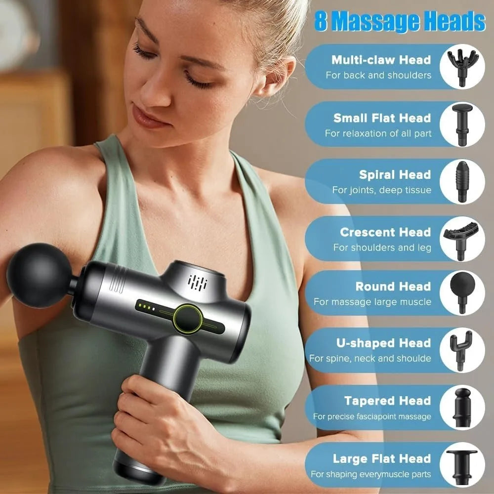 Rechargeable Massage Gun with 99 Adjustable Speeds, 8 Interchangeable Massage Heads, Handheld Massager for Muscle Pain Relief - Uknowucme