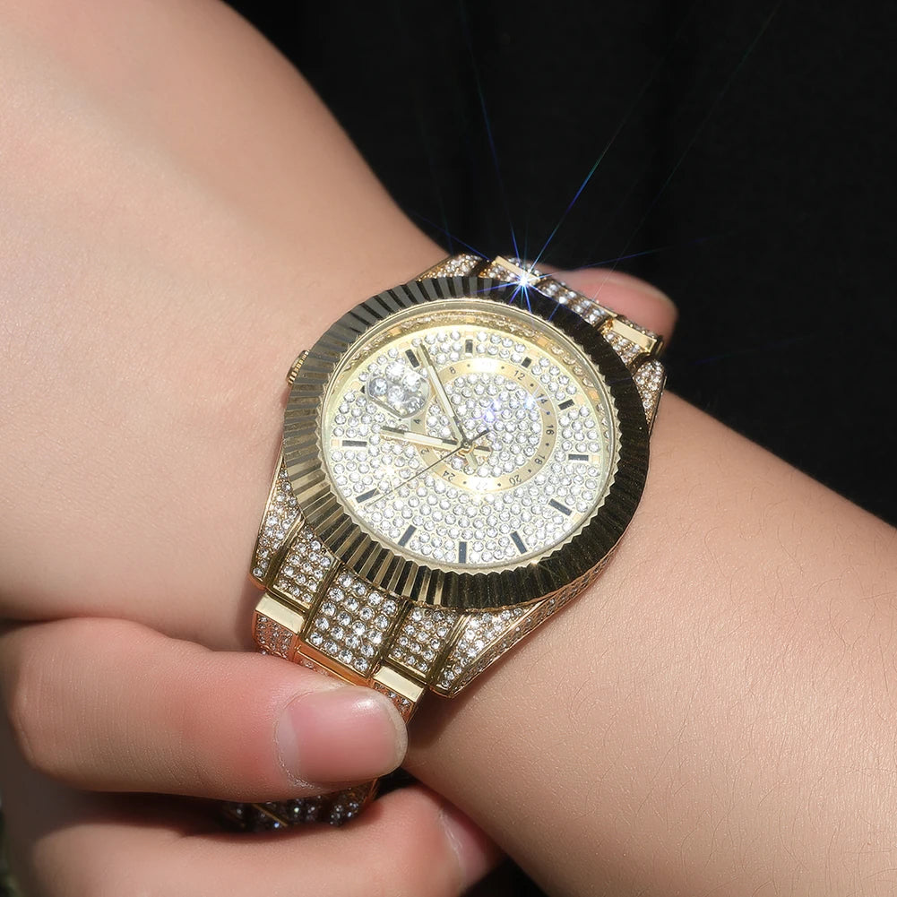THE BLING KING Men's Watch Iced Out Quartz Clock Luxury Top Quality Rhinestone Automatic Date Business Waterproof Wrist Watches - Uknowucme