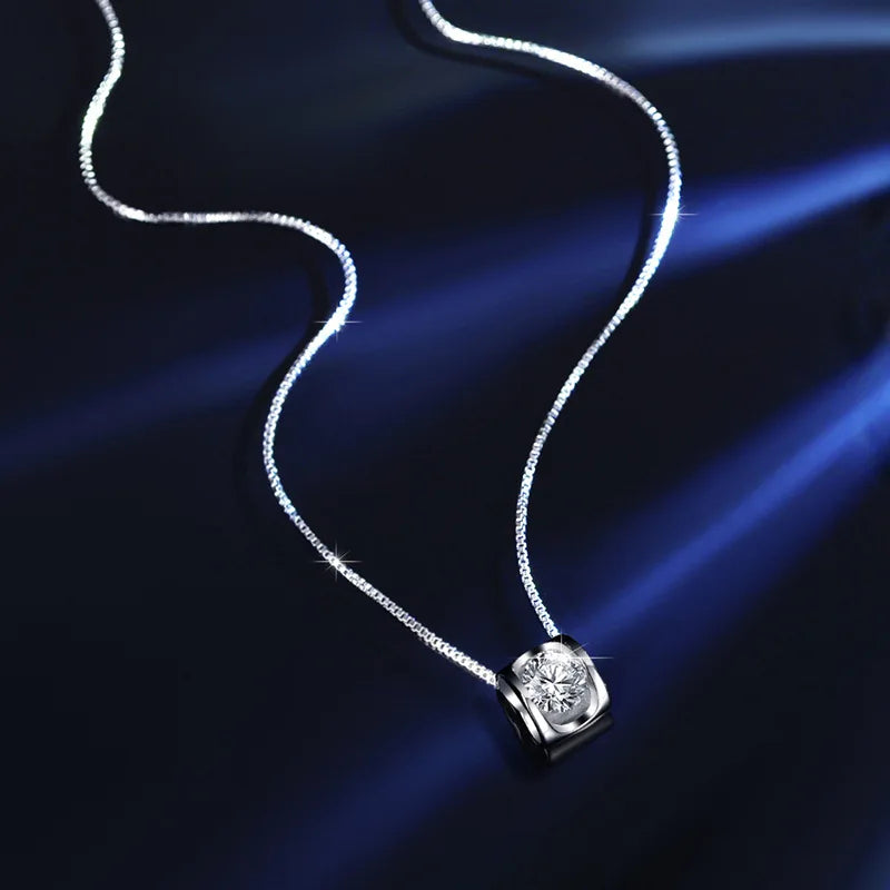HOYON S925 Sterling Silver D Color VVS 3EX cut Moissanite Necklace Women's Jewelry Short Box Chain Six Claws 1Carat Diamond Gift - Uknowucme