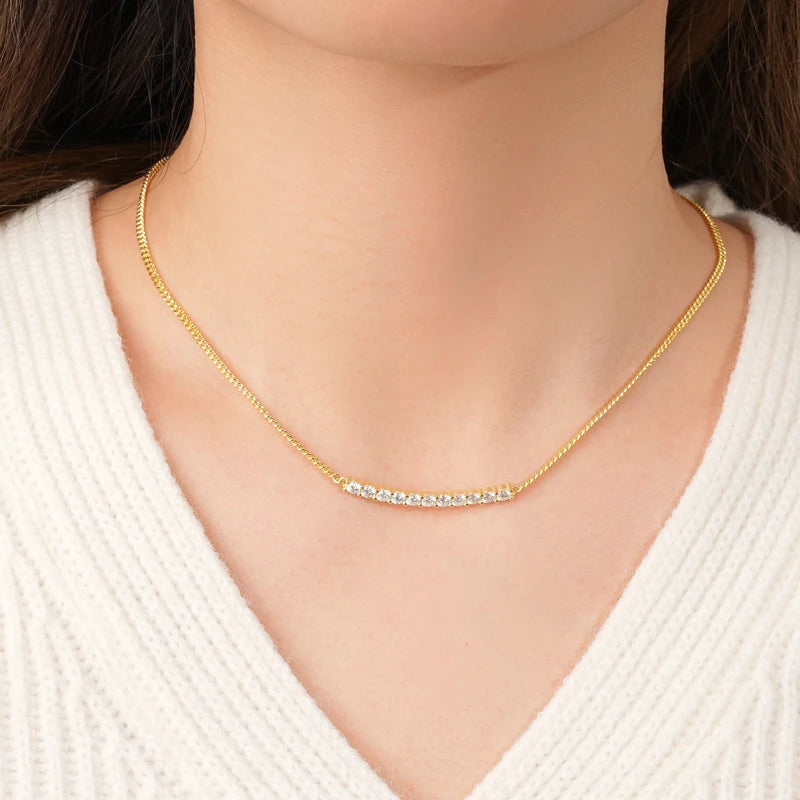925 Silver Round Cut D1.10CT 3mm Moissanite Pendant Necklace for Women Curved Bar Smile Cuban Necklace Choker Jewelry 2024 New - Uknowucme