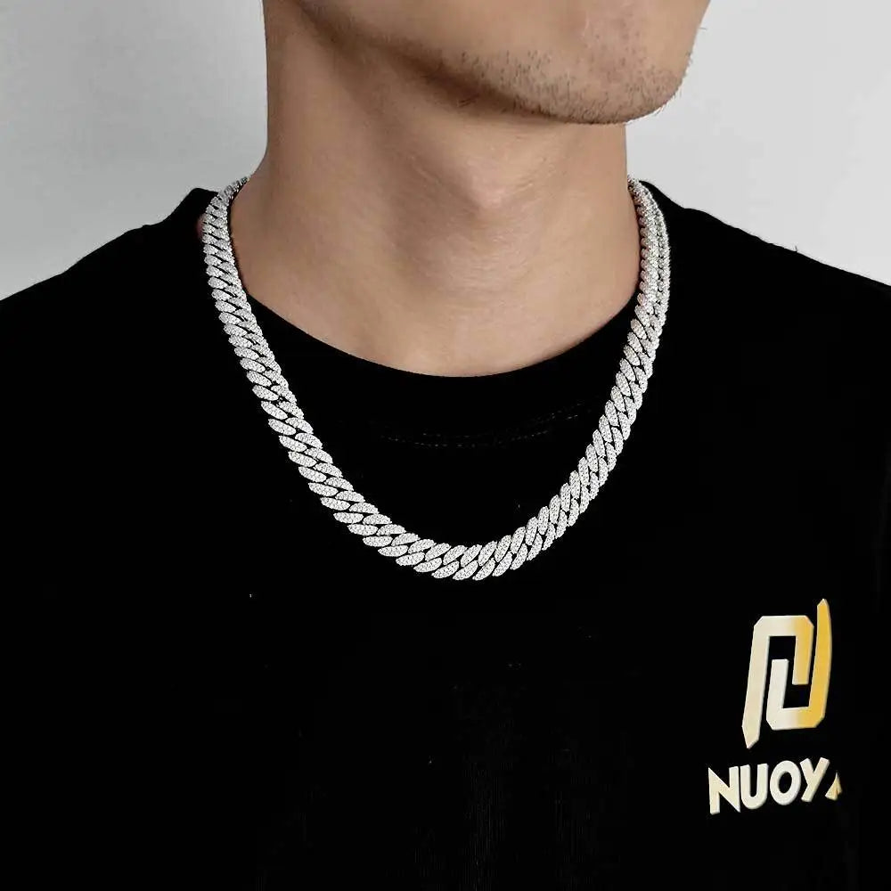HOYON 10mm Lab Created Zircon Cuban Chain Men's Silver Gold Plated Necklace Zircon Bracelet Hip Hop Rock Neck Collar Jewelry - Uknowucme