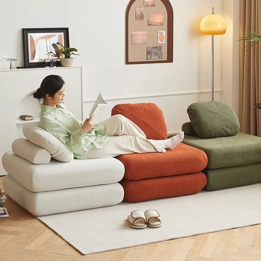 Fabric single sofa, sweet potato sofa bed, small-sized living room folding dual-use tatami, tofu block lazy sofa - Uknowucme