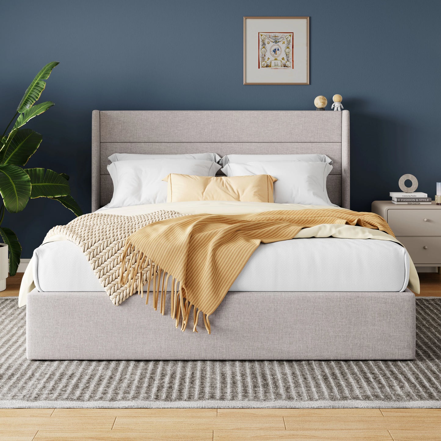 HOOMIC Lift Up Storage Bed with Wingback Headboard/Heavy-Duty Hydraulic Bed/Large Underneath Storage Allewie - Uknowucme