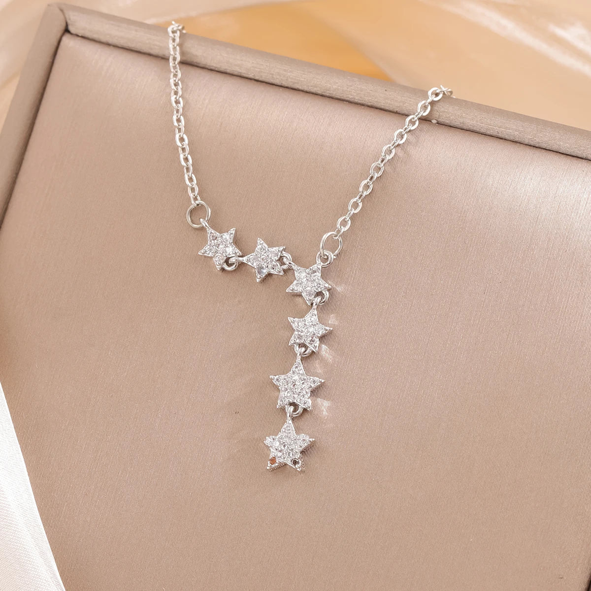 Fashion Pentagram Star 925 Sterling Silver Crystal Clavicle Chain Necklaces XL065 - Uknowucme