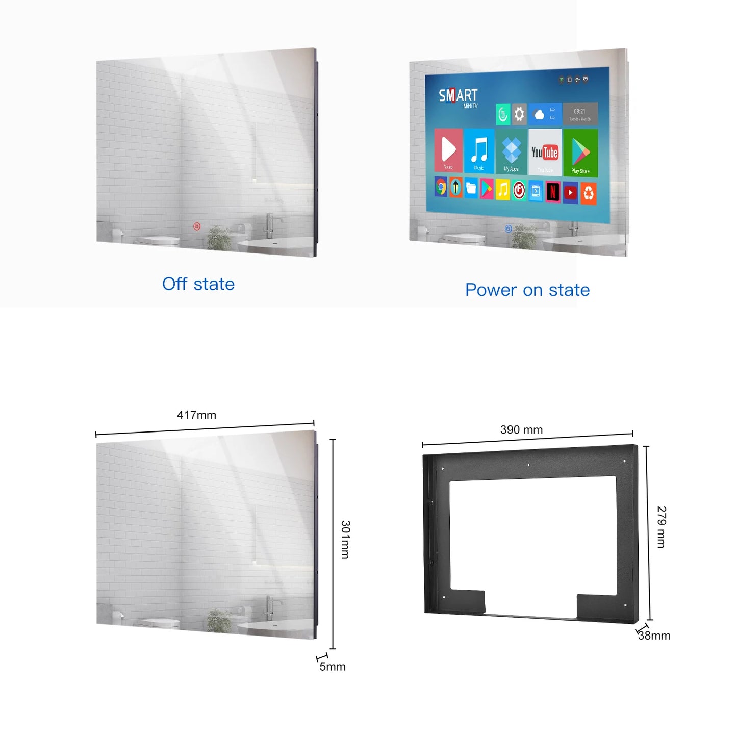 Haocrown 15.6 Inch Waterproof Bathroom TV Smart Mirror Touchscreen Android 11 Television with 5G Wi-Fi Bluetooth (8+64 GB,2023) - Uknowucme
