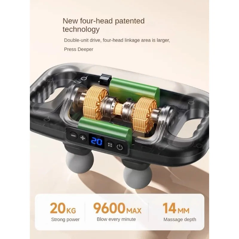 Four-head Fascia Gun Muscle Relaxation Massage Professional Grade Wireless Waist Back Masajeador Deep High Frequency Vibration - Uknowucme