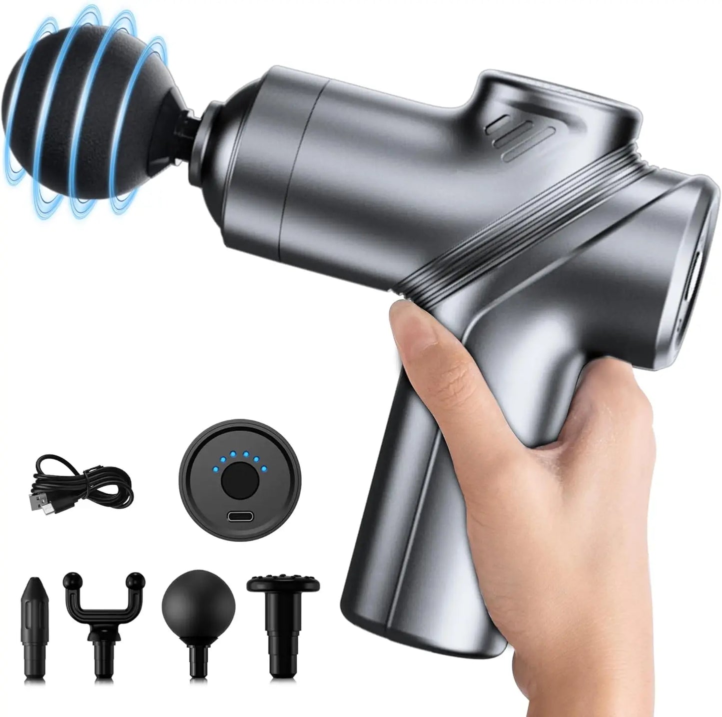 Massage Gun Silent Brushless Motor Portable Massager with 4 Interchangeable Head Deep Muscle Relief and Relaxation Gifts