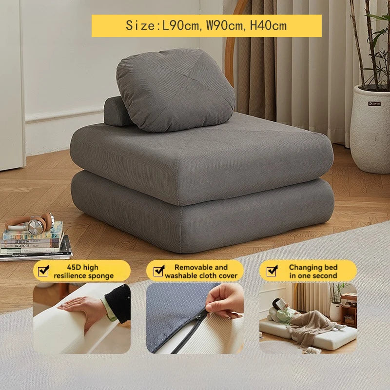 Fabric single sofa, sweet potato sofa bed, small-sized living room folding dual-use tatami, tofu block lazy sofa - Uknowucme