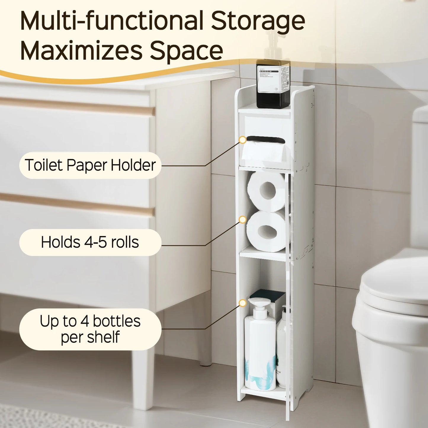 3 Tier Slim Bathroom Storage Cabinets in Different Sizes, Collapsible Storage Cabinets, Narrow Bathroom Storage Cabinets, Slim P