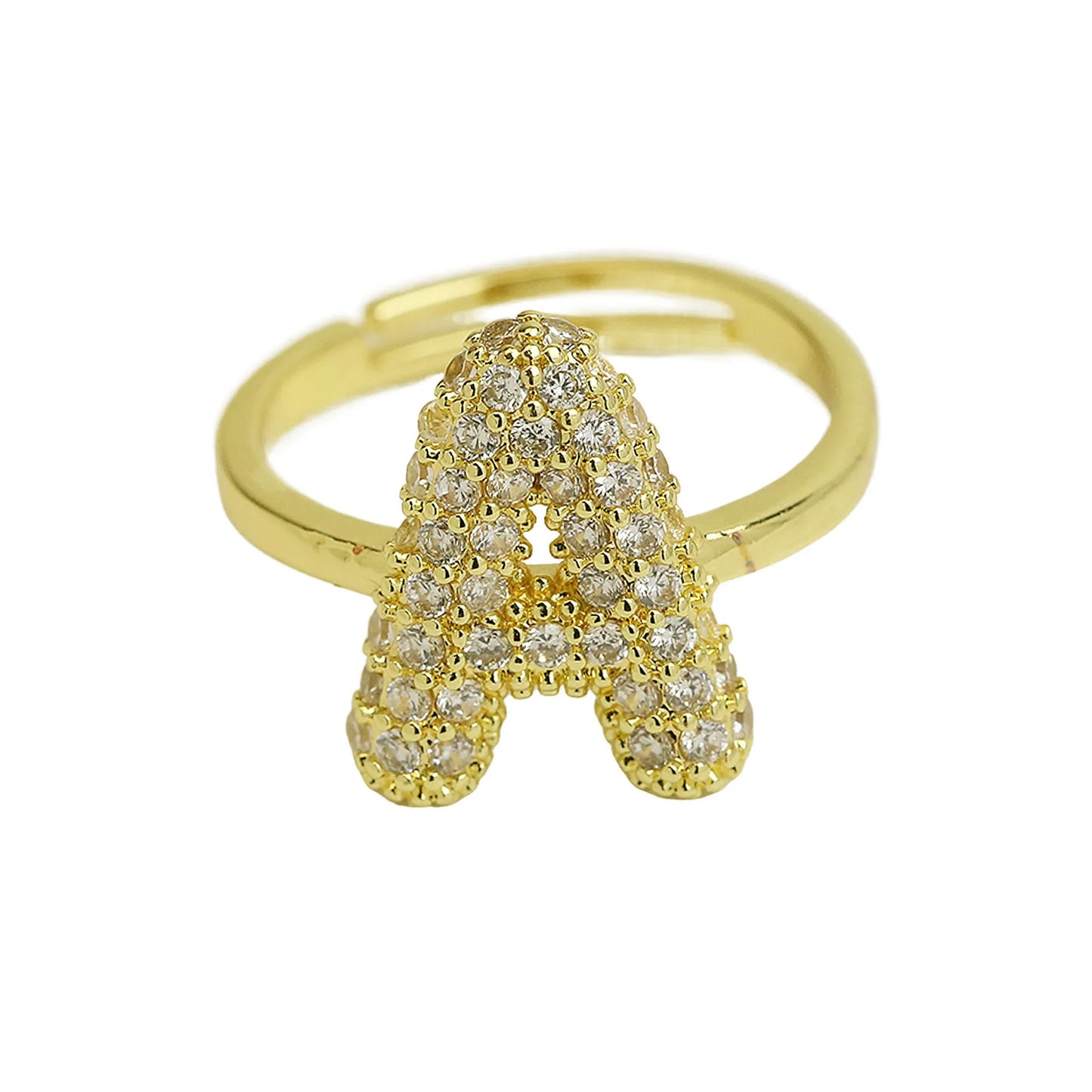 Bubble Cute 26 Letters Ring for Women Balloon Gold Plated Zircon A-Z Letters Open Adjustable Ring Aesthetic Wedding Jewelry Gift - Uknowucme