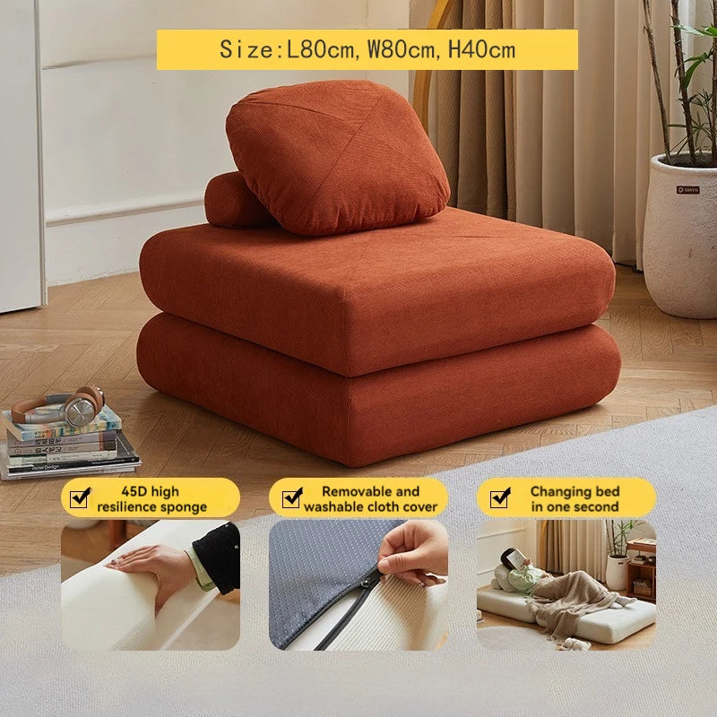 Fabric single sofa, sweet potato sofa bed, small-sized living room folding dual-use tatami, tofu block lazy sofa - Uknowucme